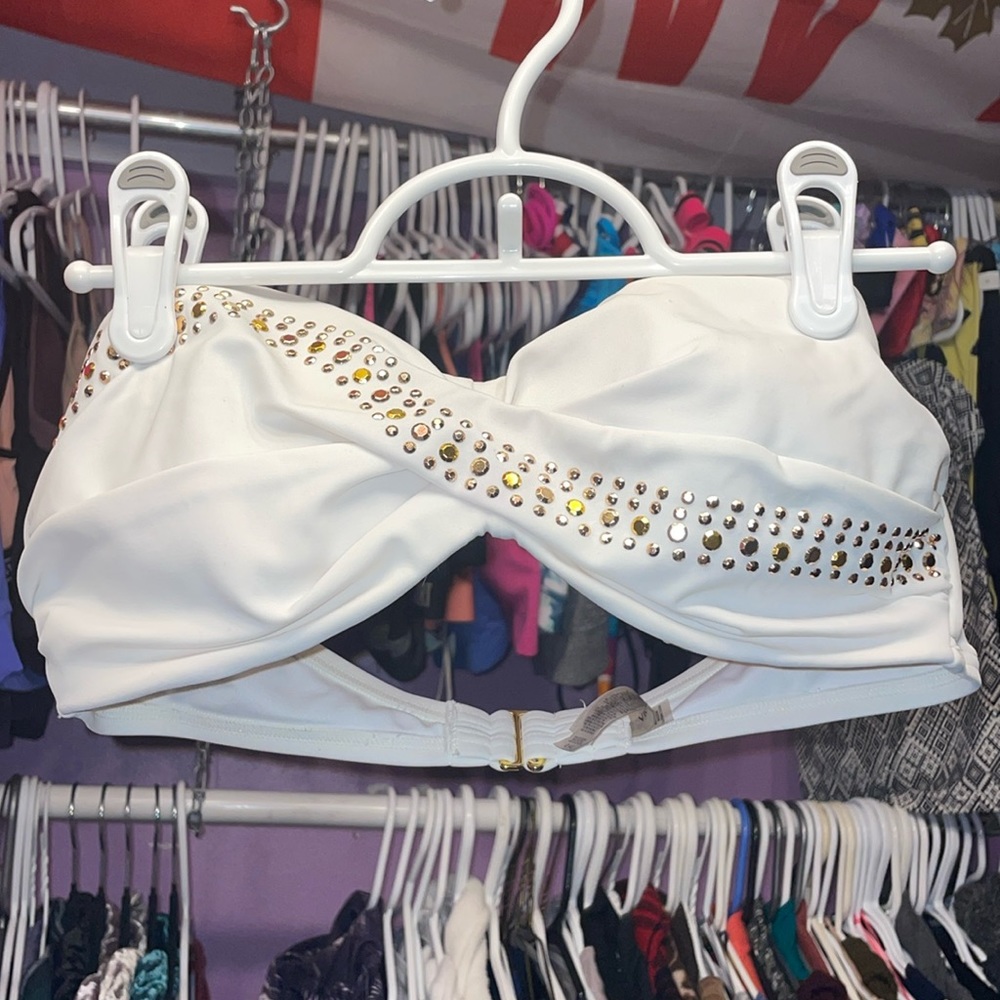 PINK Victoria Secrets white and gold studded bikini top very high class look 34D